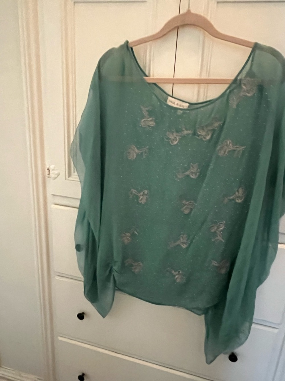 Paul & Joe Sheer Teal Embroidered Batwing Tunic